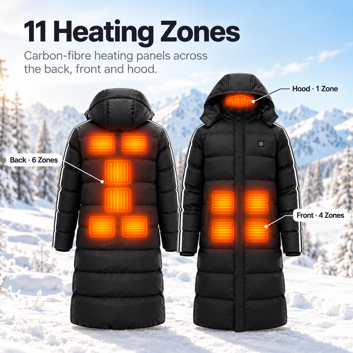 Kelvane 11-Zone Heating Jacket Long Hooded Coat