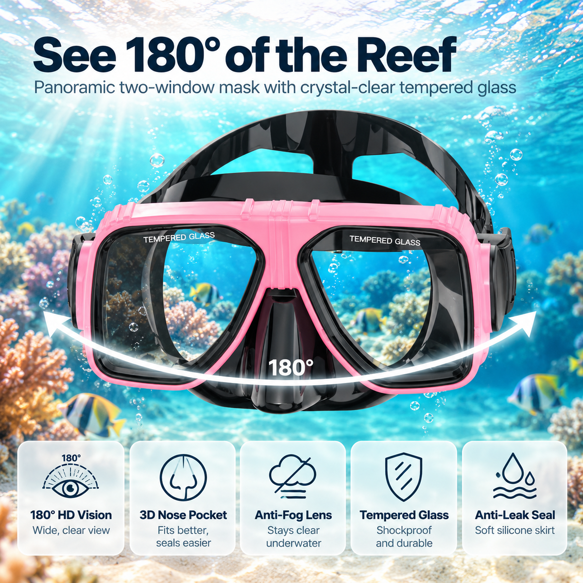 Reefora Snorkel Set Dry Top Snorkel, Mask & Fins