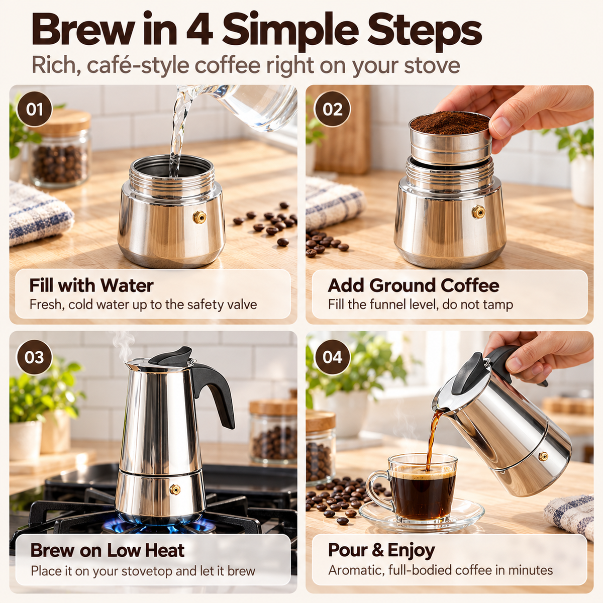Caffora Stovetop Espresso Maker Coffee Pecolator