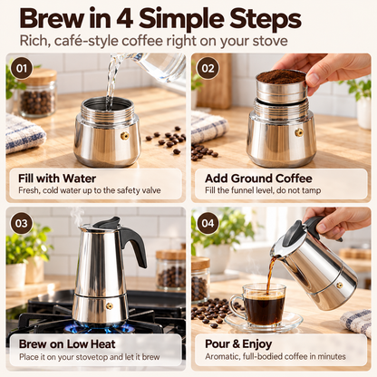 Caffora Stovetop Espresso Maker Coffee Pecolator