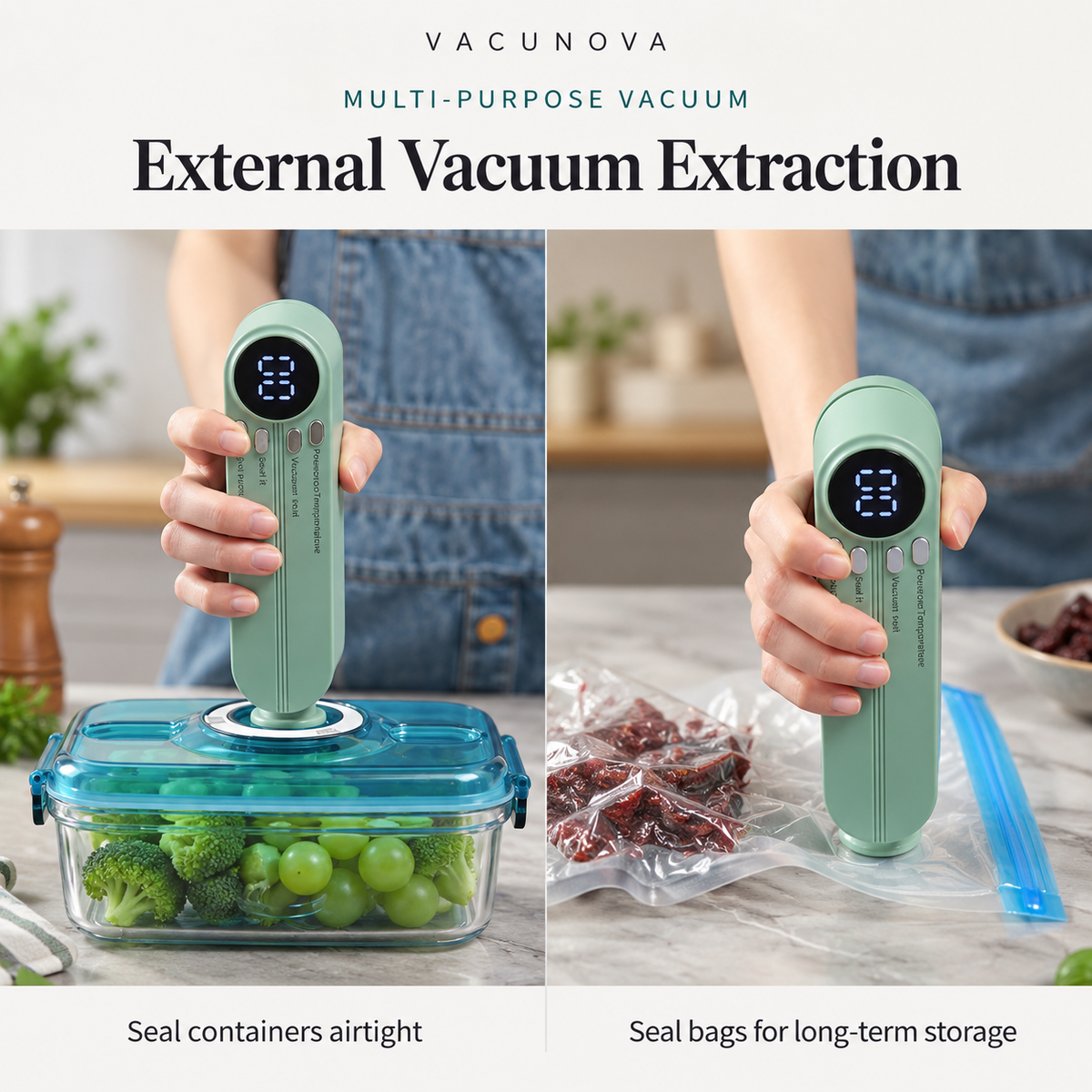 VacuNova Portable Vacuum Food Sealer | 60kPa Suction