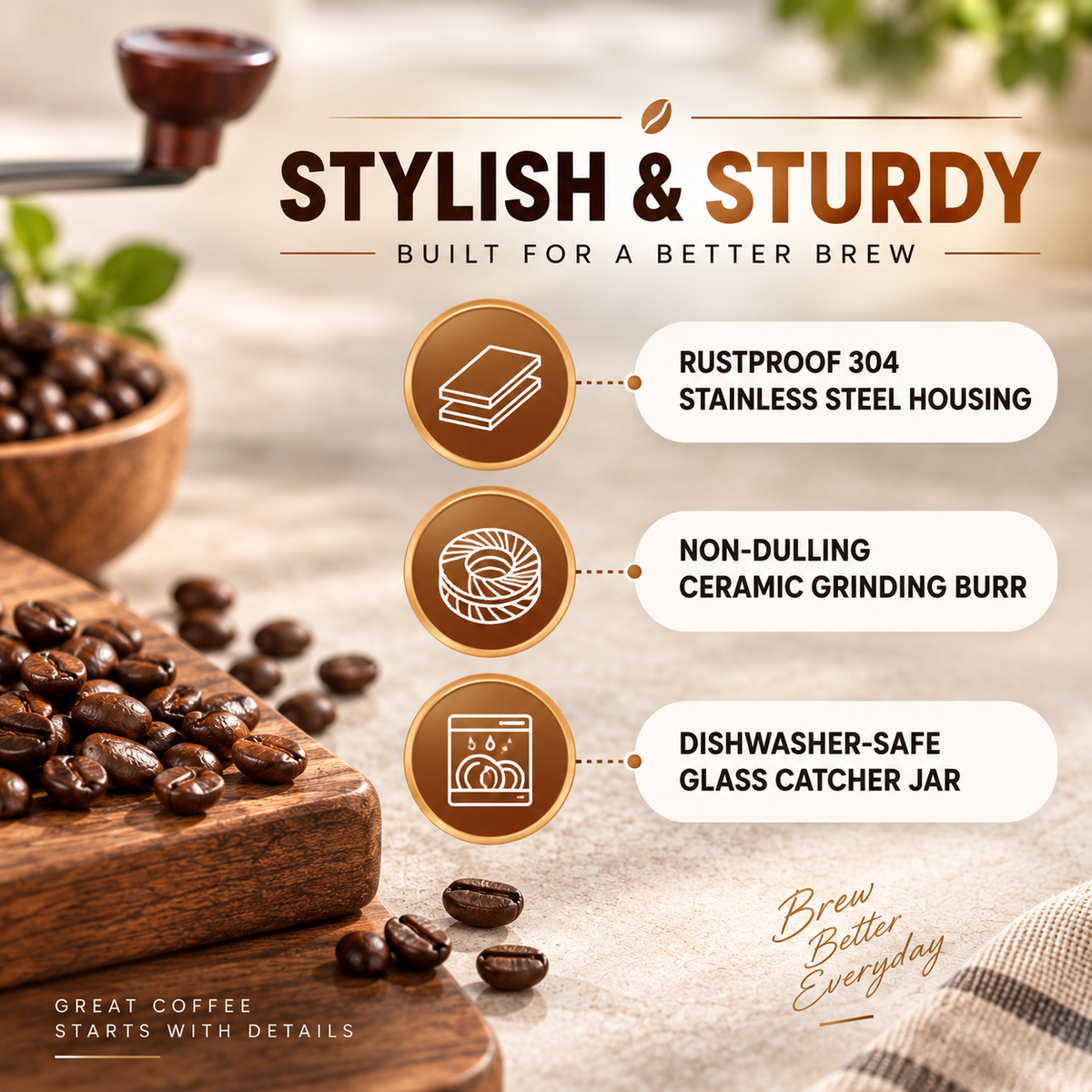 BrewCraft Pro – Manual Coffee Grinder with Ceramic Burr