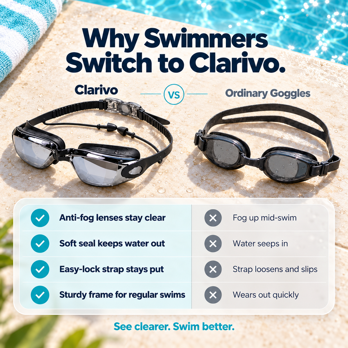 Clarivo Anti-Fog Swim Goggle Set