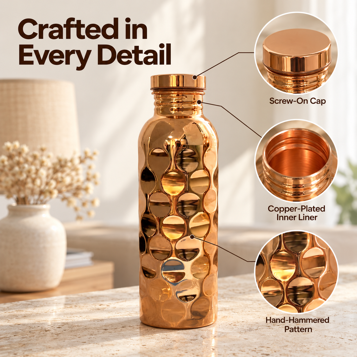Kuprel Pure Copper Water Bottle