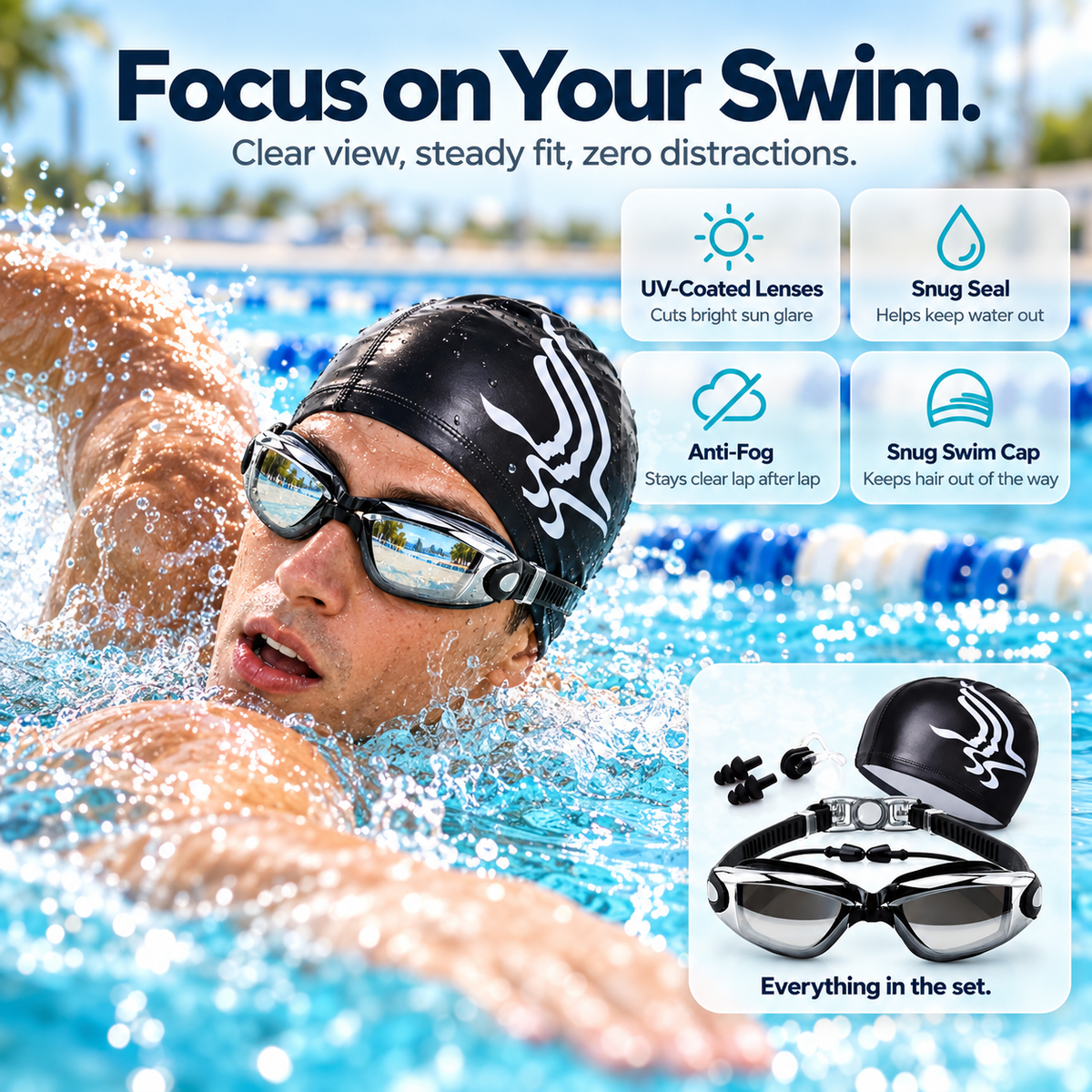 Clarivo Anti Fog Swim Goggle Set