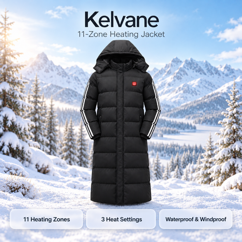 Kelvane 11-Zone Heating Jacket Long Hooded Coat