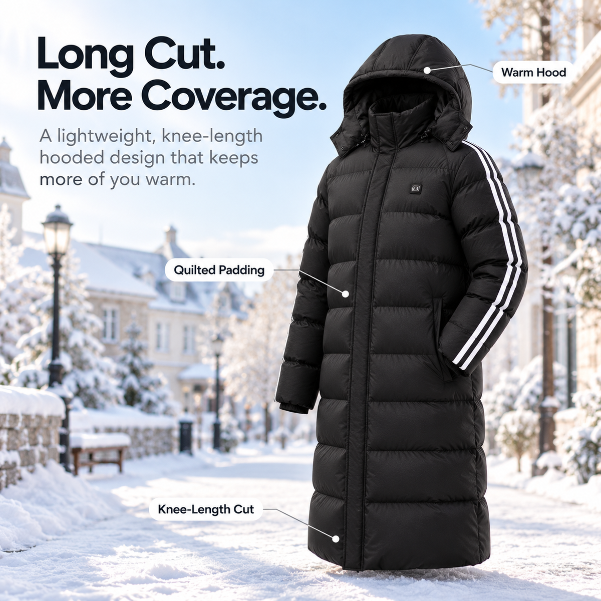 Kelvane 11-Zone Heating Jacket Long Hooded Coat