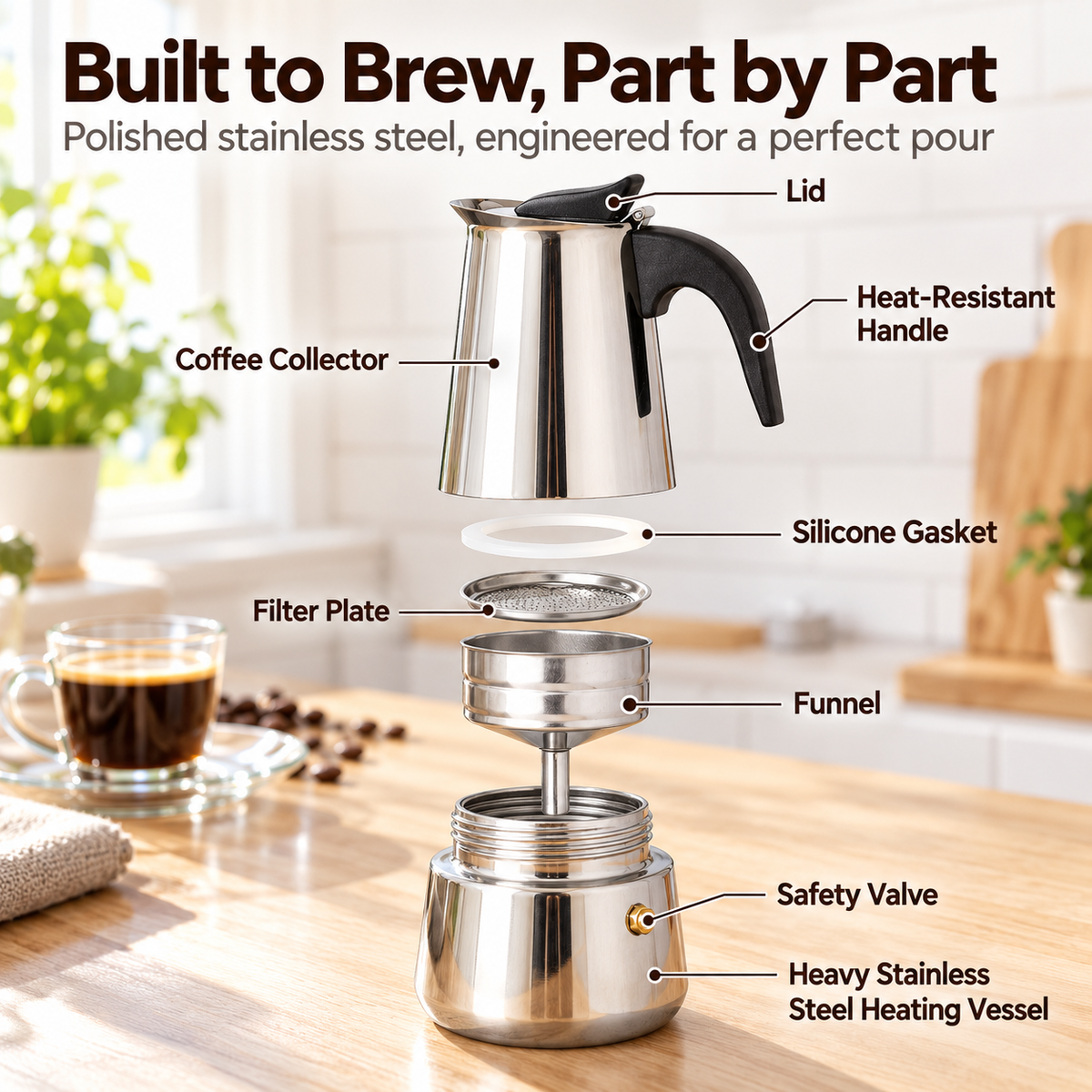 Caffora Stovetop Espresso Maker Coffee Pecolator