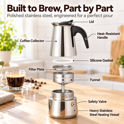 Caffora Stovetop Espresso Maker Coffee Pecolator