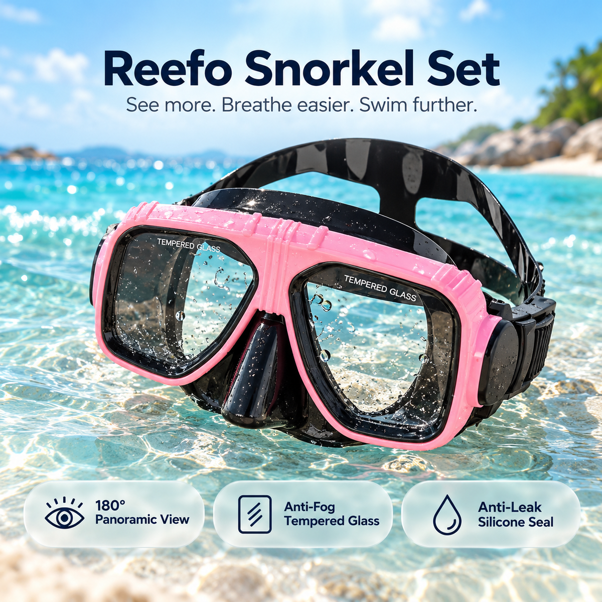 Reefora Snorkel Set Dry Top Snorkel, Mask & Fins