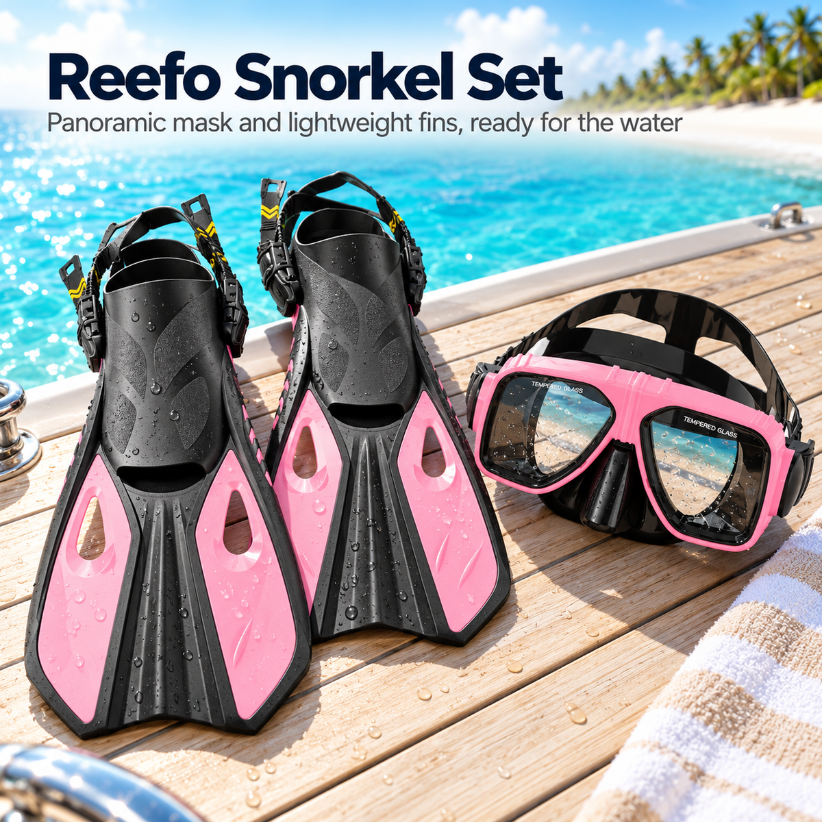Reefora Snorkel Set Dry Top Snorkel, Mask & Fins