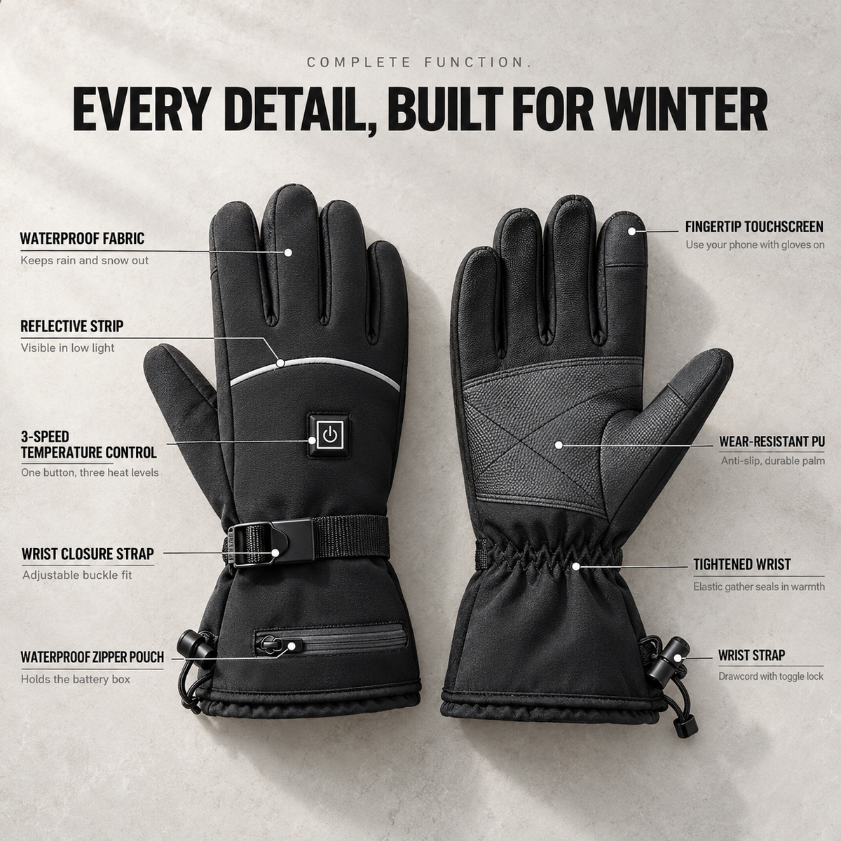 ThawGrip Pro | Heated-Gloves Waterproof All-Finger Heating